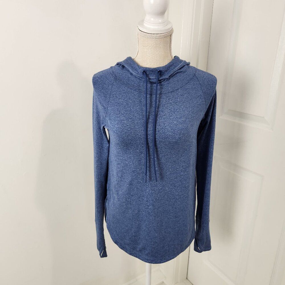 Athleta Sweatshirt Womens XXS Blue Uptempo Hoodie Thumb Holes Jersey Knit Run